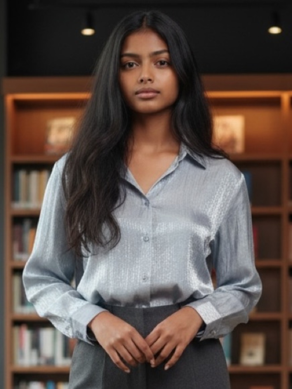 Chico's Ice Blue Metallic Button-Down Blouse